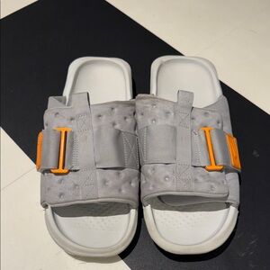 Nike Gray and Orange Slide Sandals